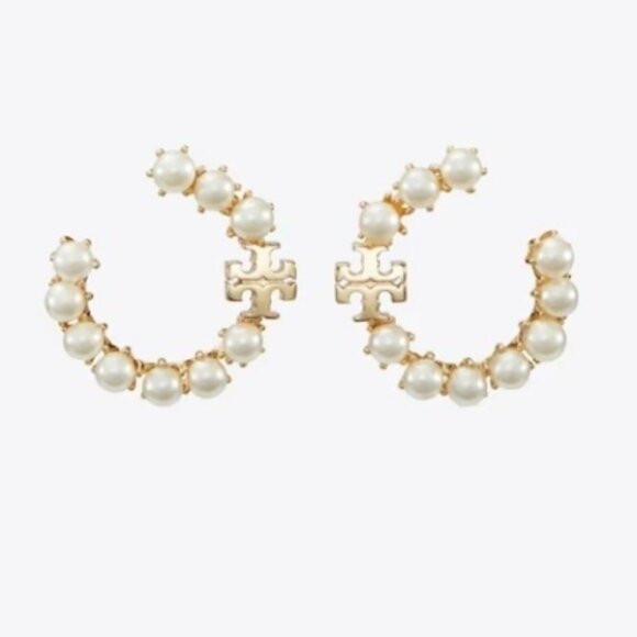 Tory Burch KIRA PEARL LOOP EARRING - Picture 1 of 5
